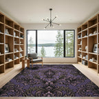 Dark Purple Damask Victorian Scroll Rug