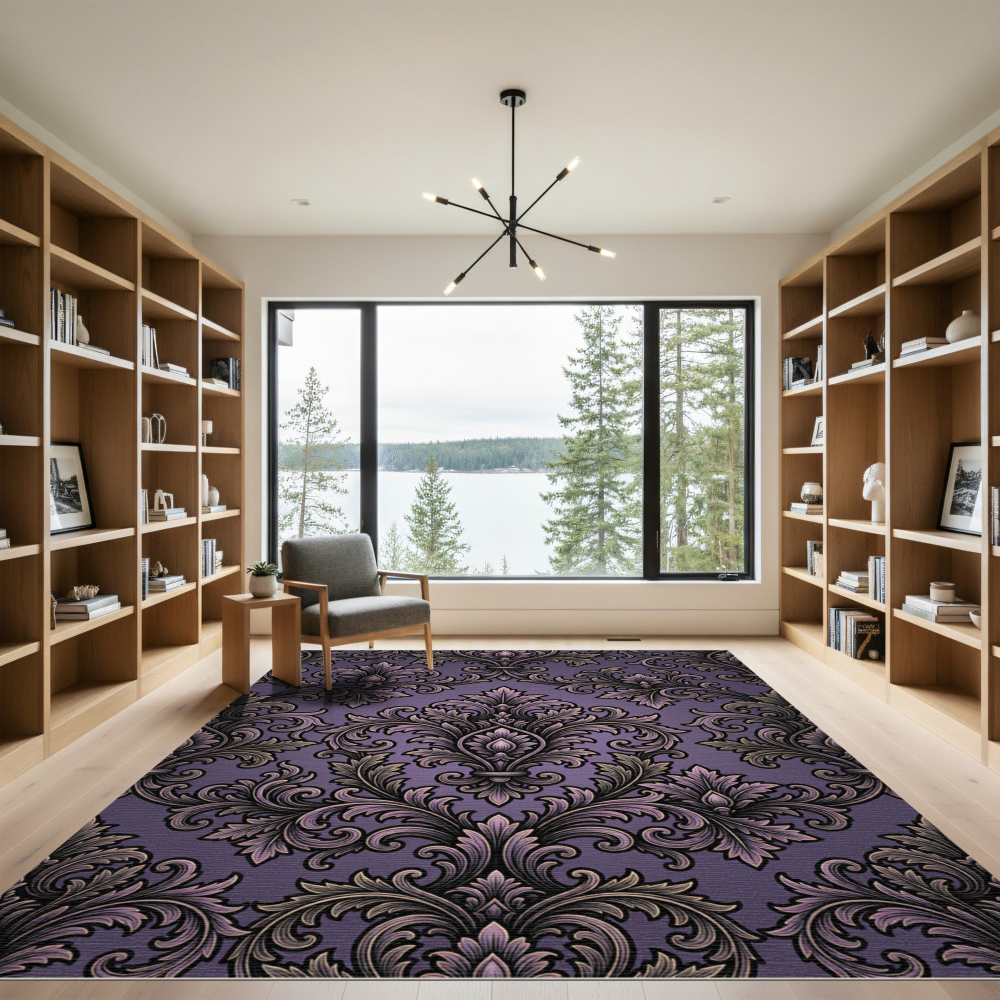 Dark Purple Damask Victorian Scroll Rug