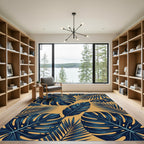 Lush Navy Tropical Foliage Amber Background Rug