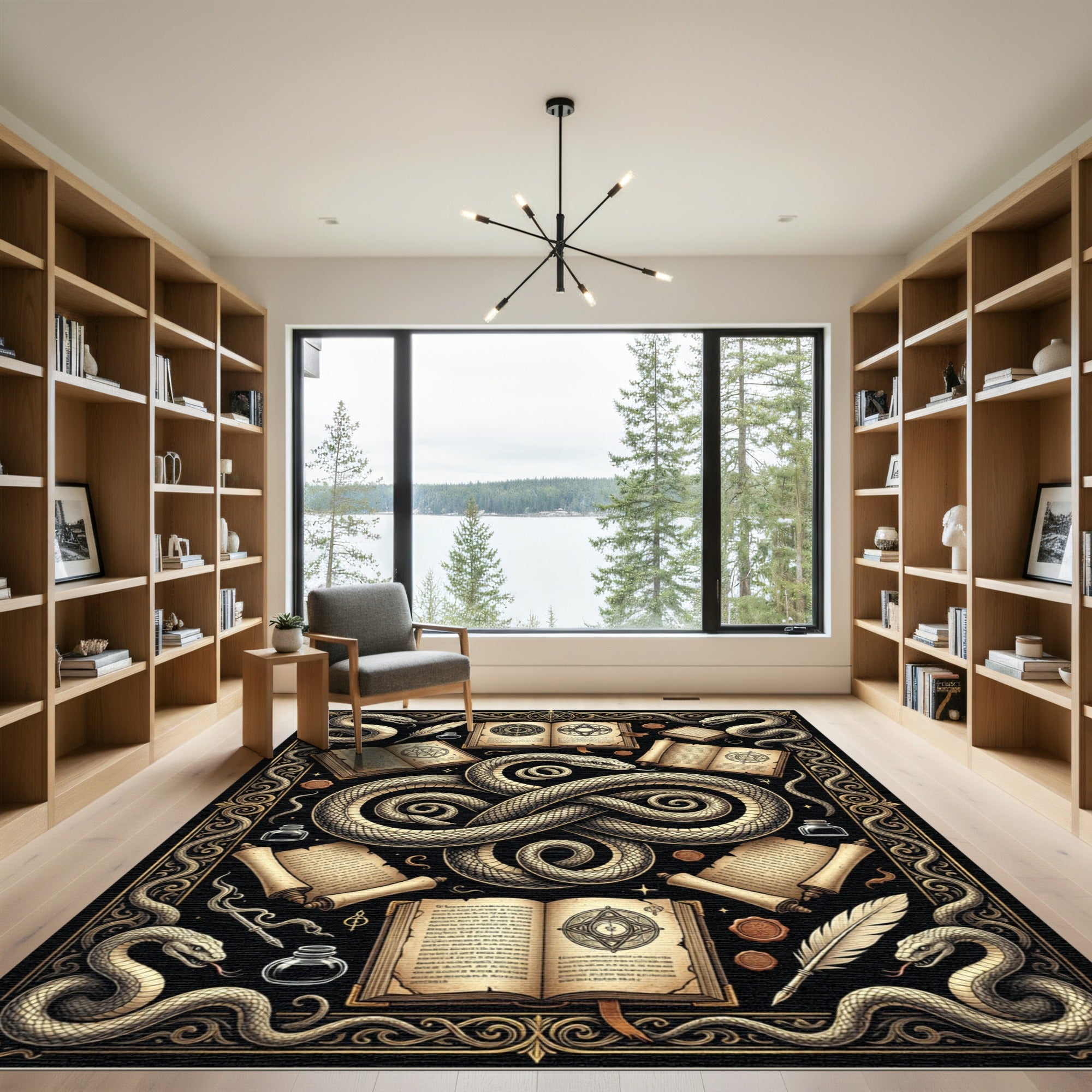 Occult Serpent Gold and Black Art Rug
