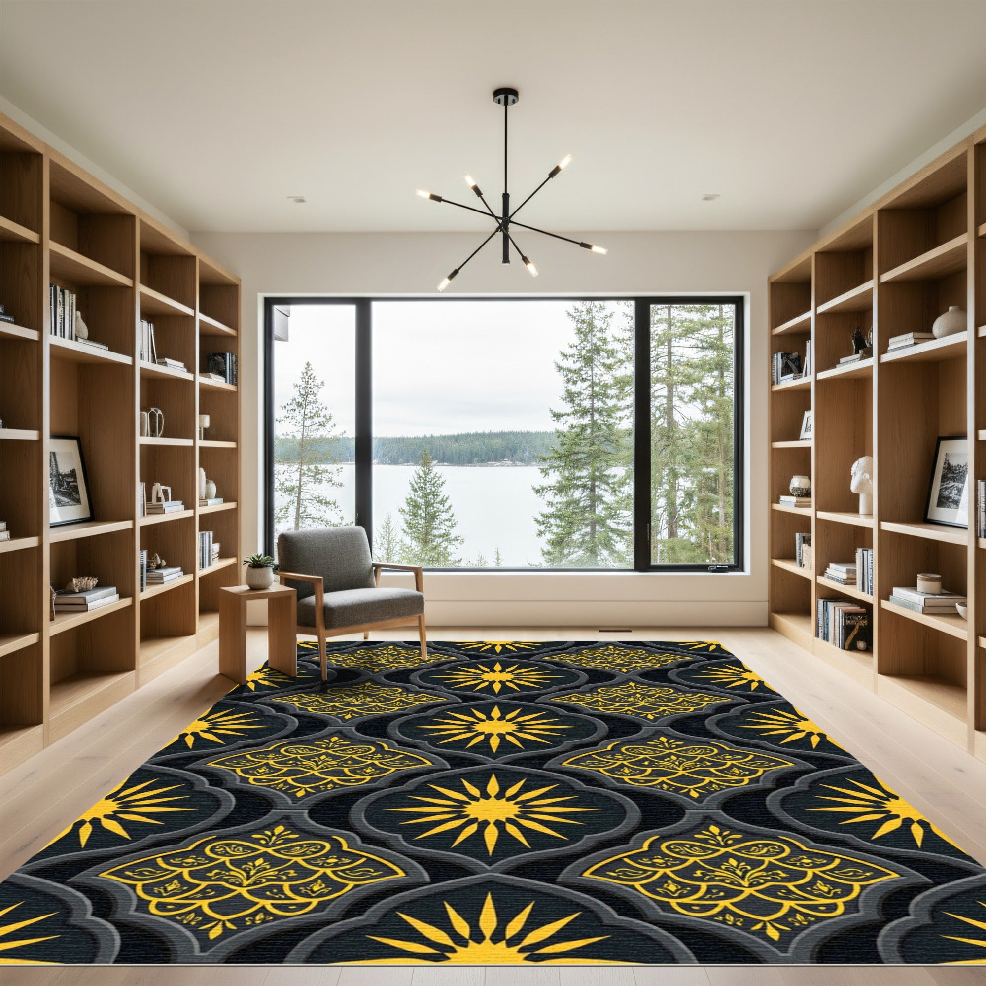 Golden Sun Radiance Onyx Dark Damask Rug