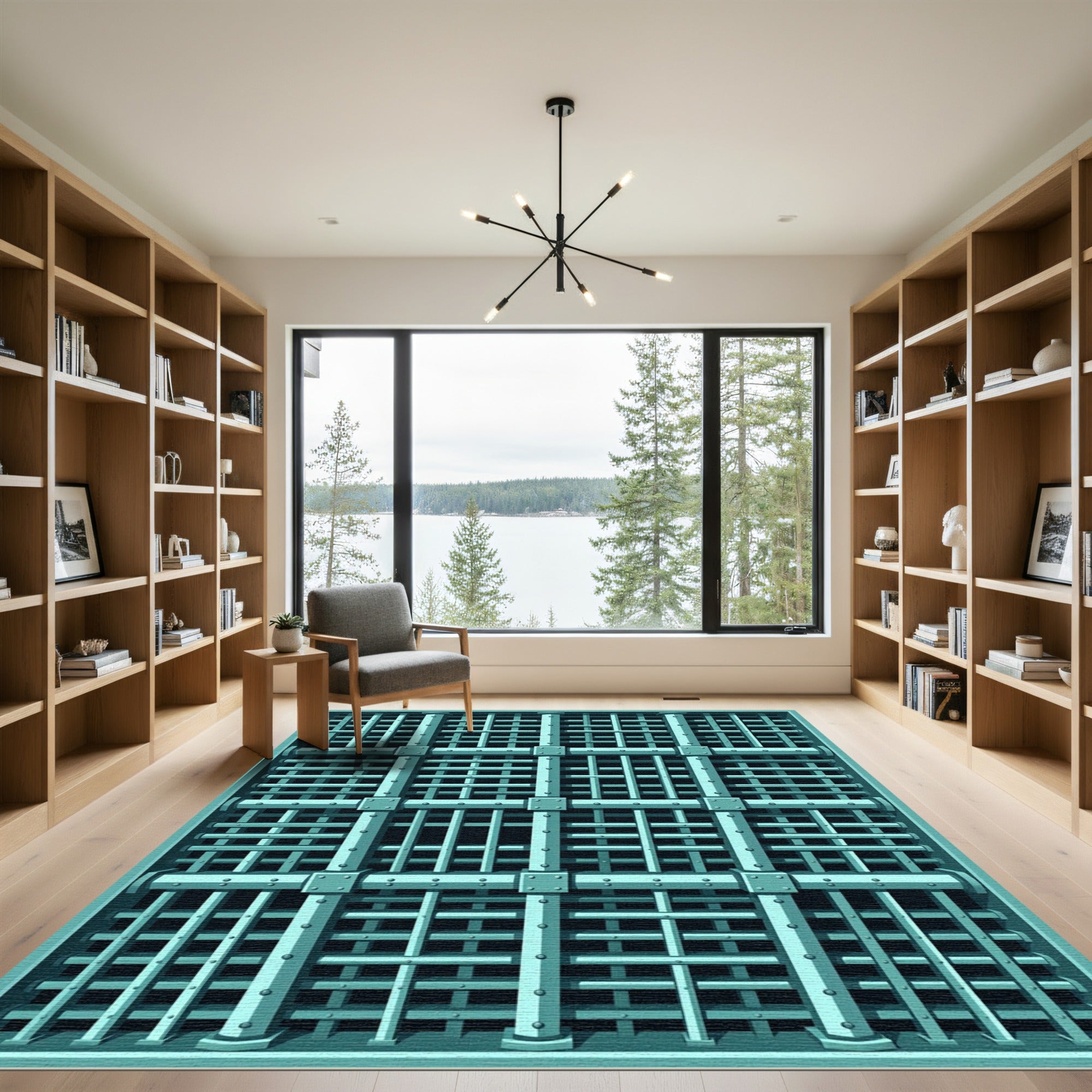 Teal Grid Bars Rug