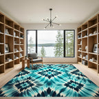 Teal Abstract Diamond Burst Rug