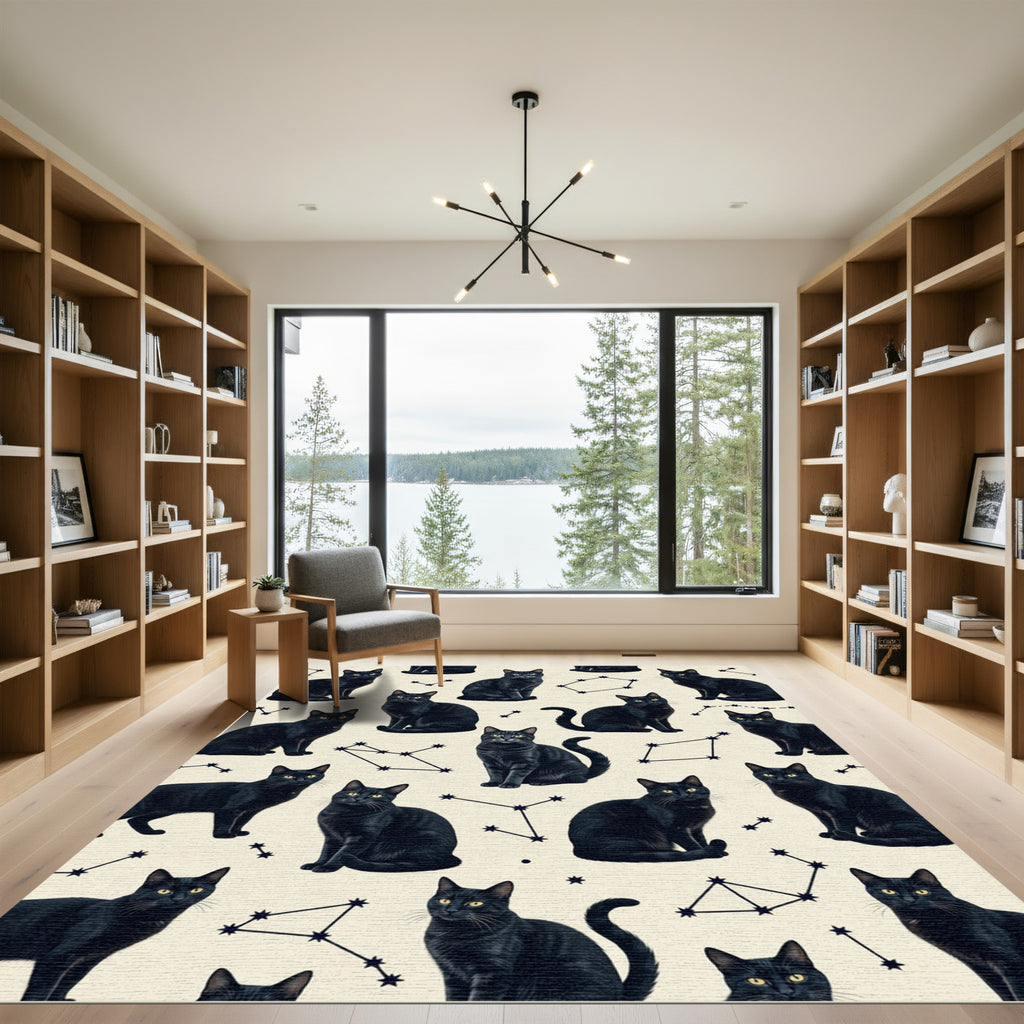 Celestial Black Cat Star Constellation Rug