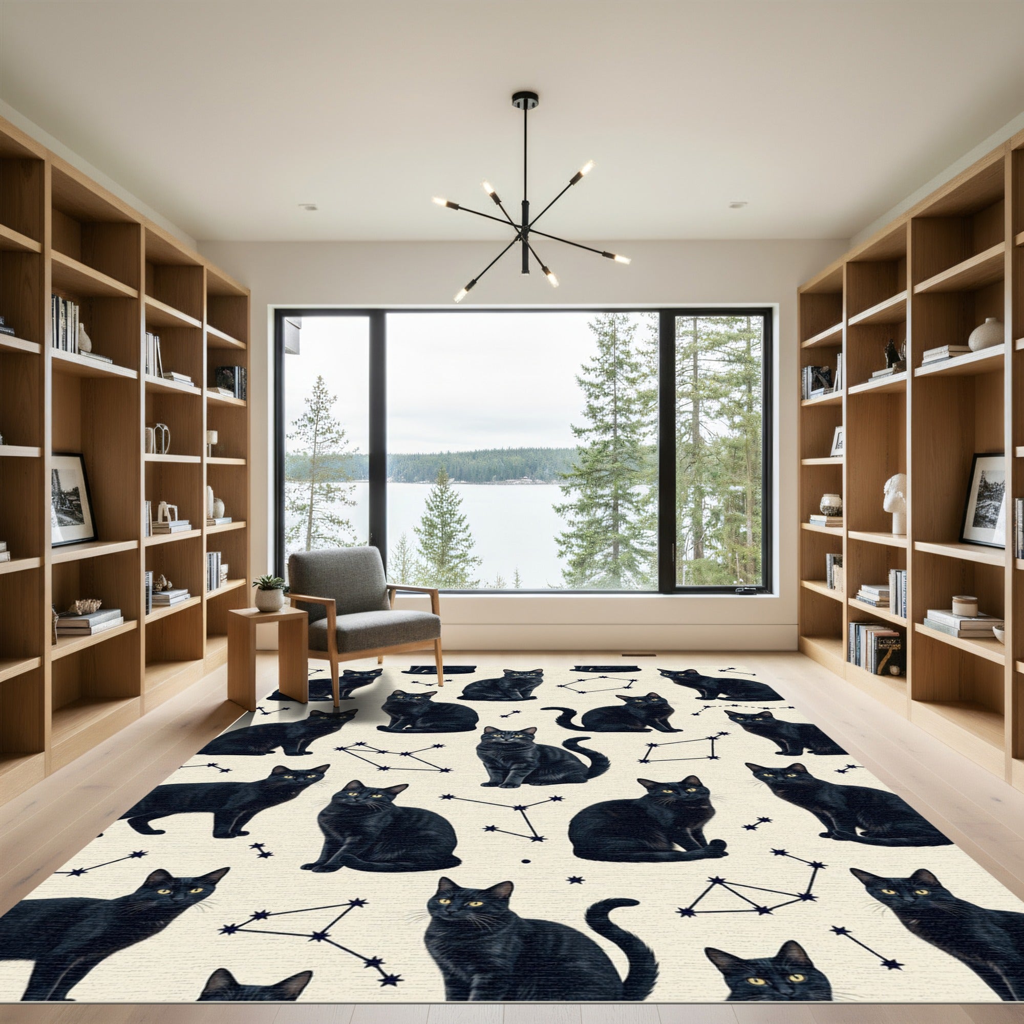 Celestial Black Cat Star Constellation Rug
