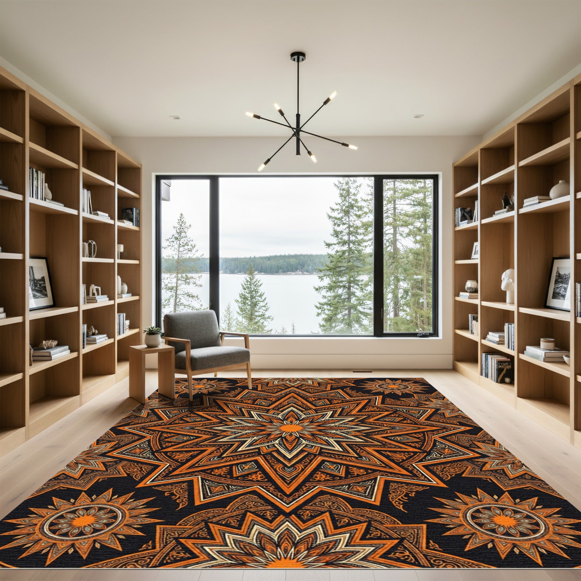 Orange Starburst Mandala Repeating Pattern Rug