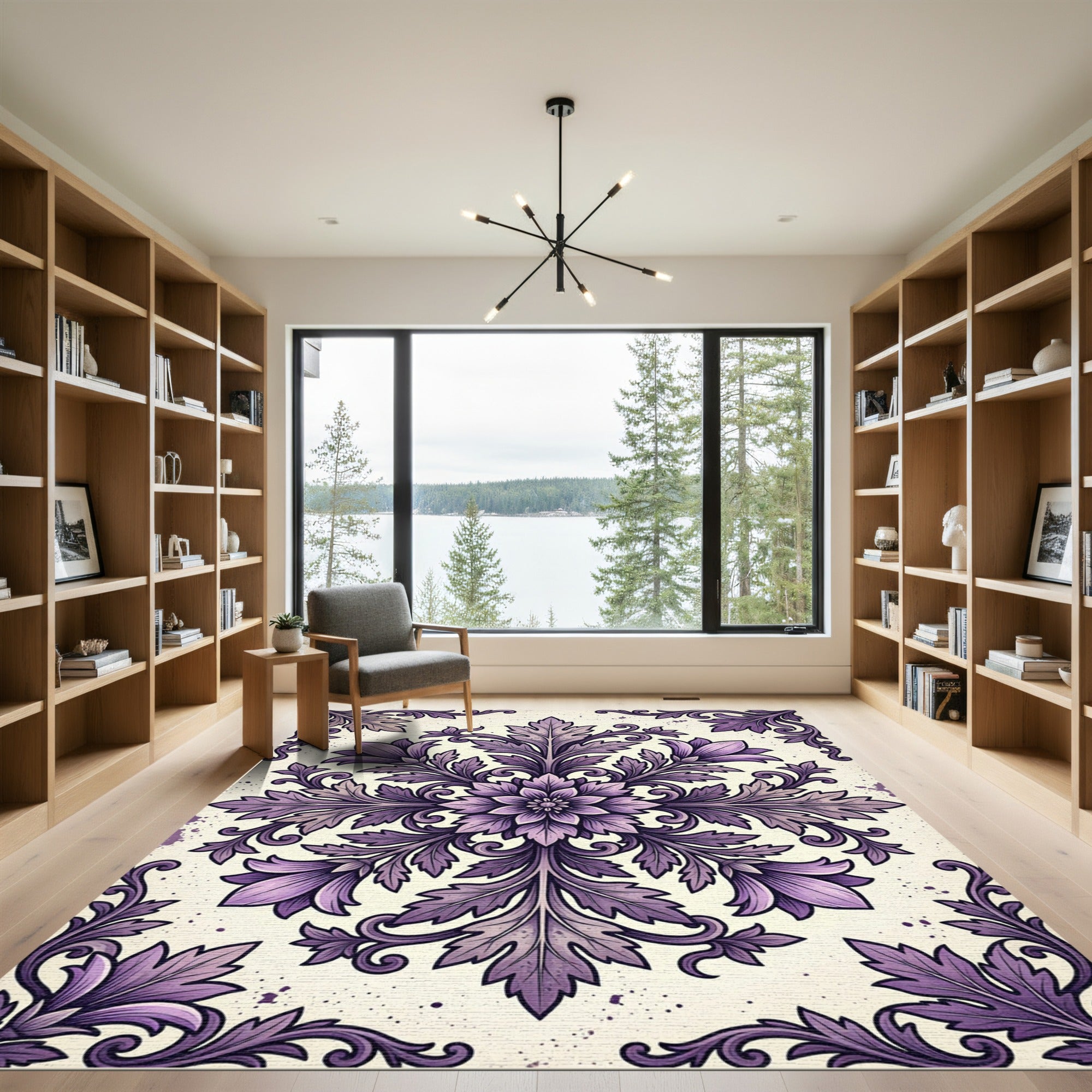 Ornate Amethyst Floral Damask Art Rug
