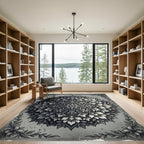 Ornate Gray Ink Floral Mandala Rug