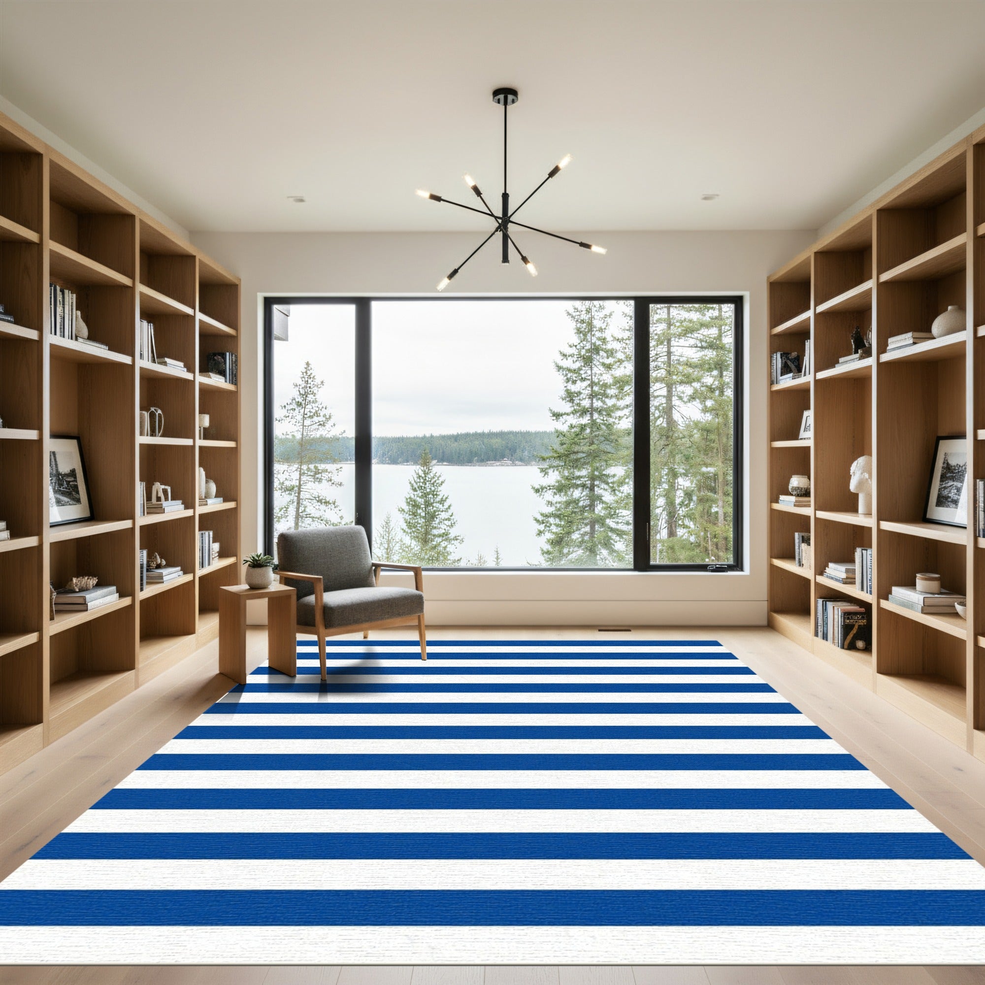 Bold Blue White Stripe Accent Rug