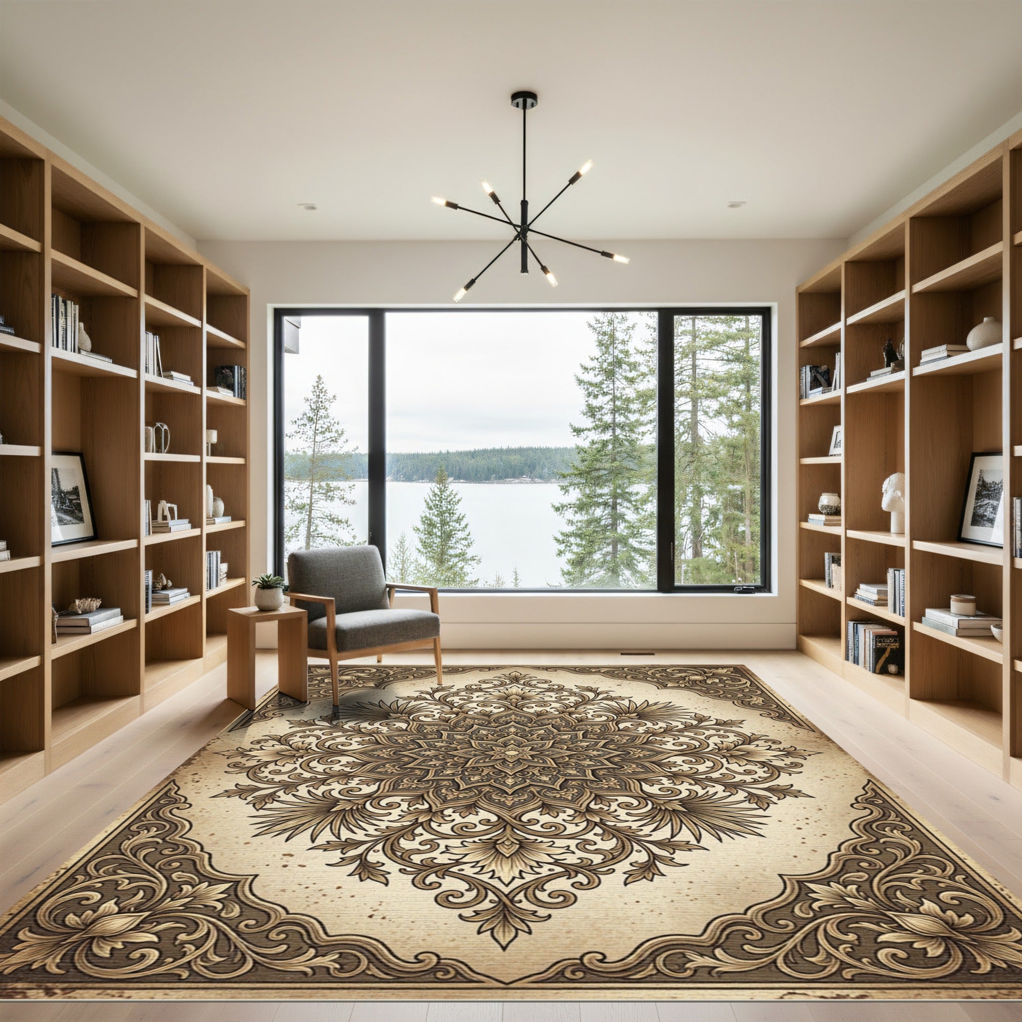 Ornate Beige Filigree Floral Medallion Rug