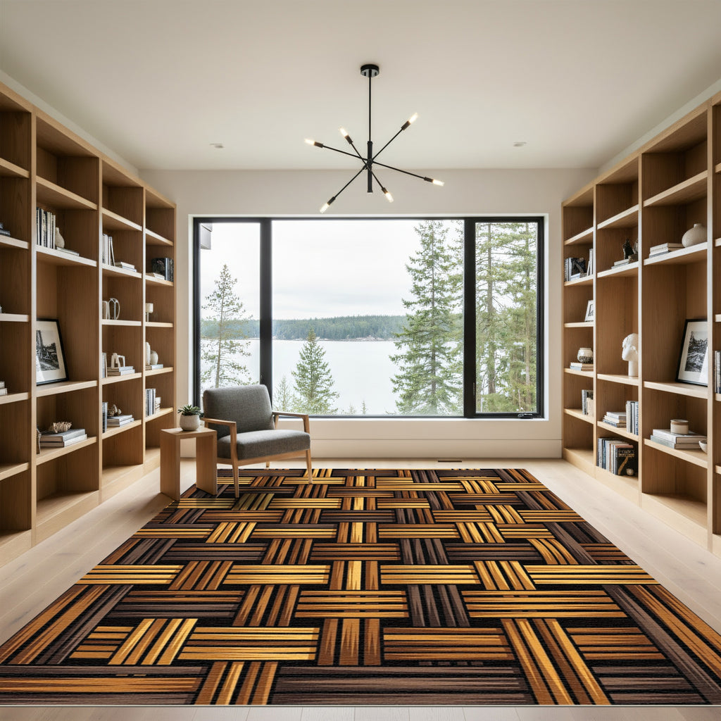 Warm Woven Wood Texture Rug