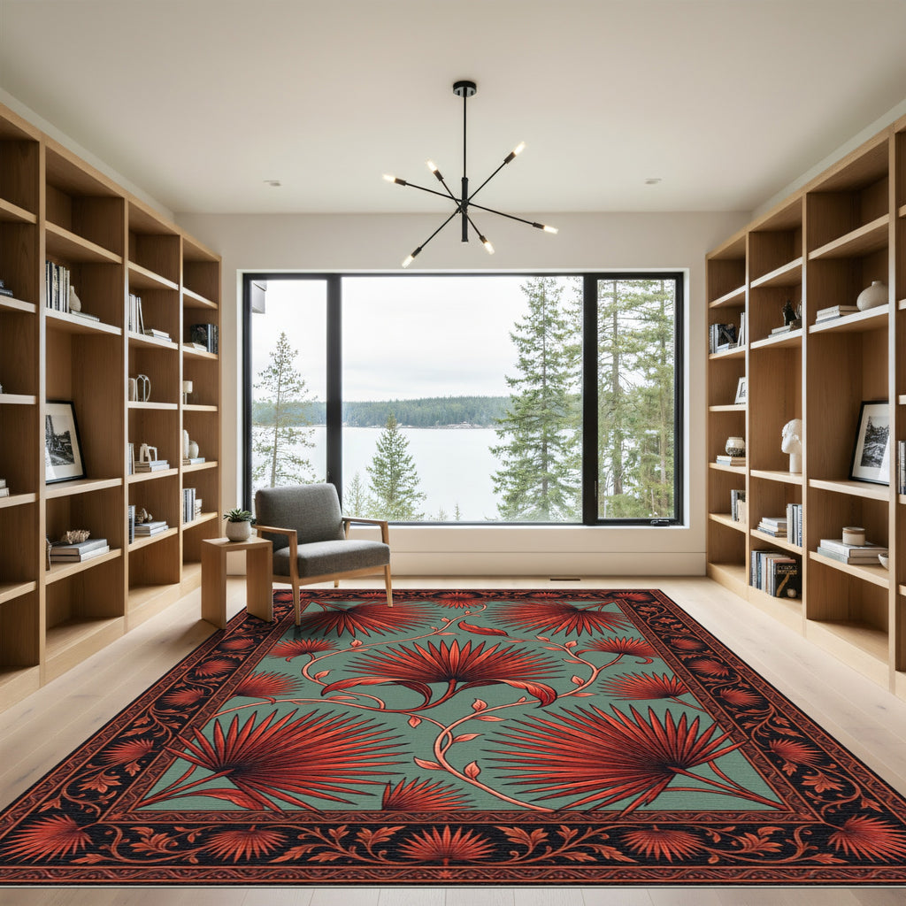 Terracotta Palm Leaf Art Nouveau Rug