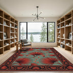 Terracotta Palm Leaf Art Nouveau Rug