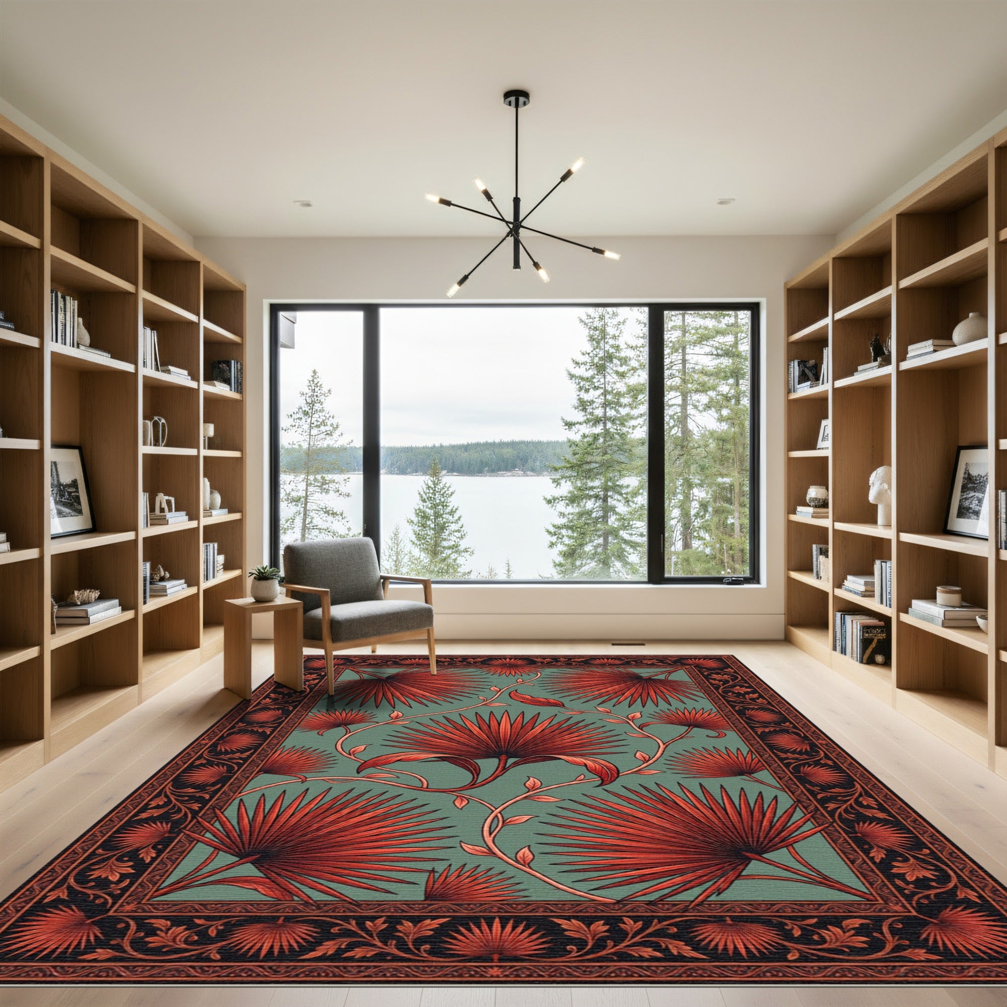 Terracotta Palm Leaf Art Nouveau Rug