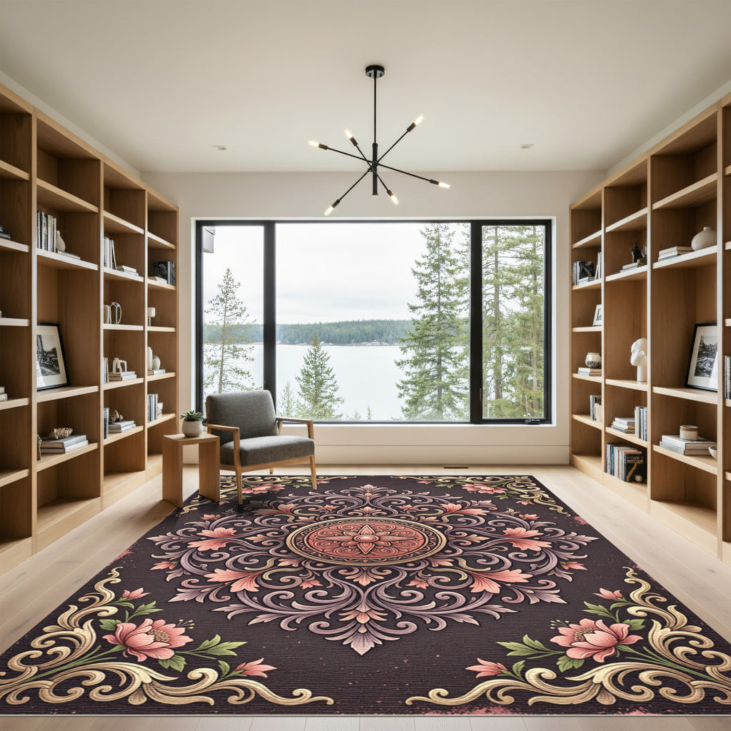 Damask Floral Scroll Medallion Rug