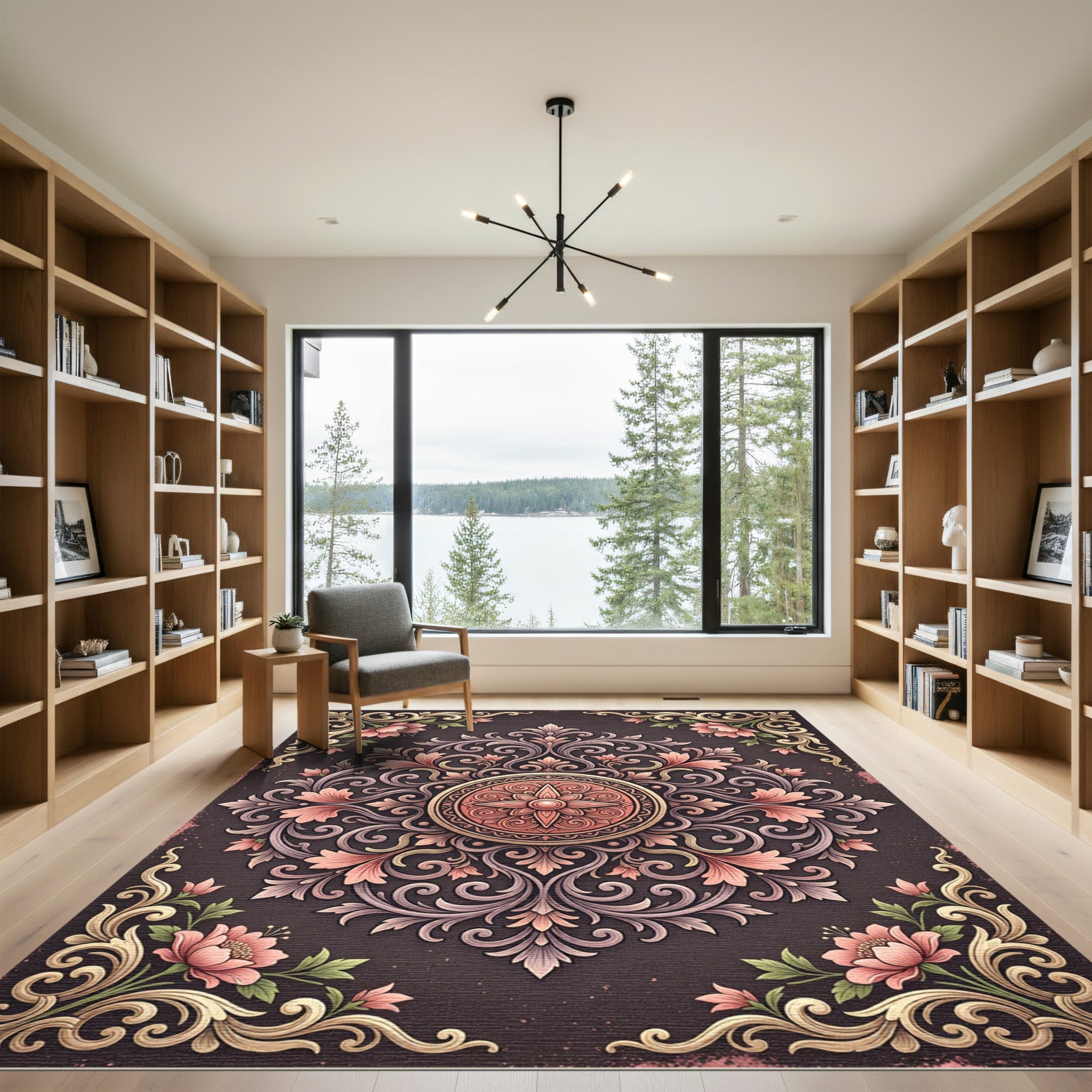 Damask Floral Scroll Medallion Rug