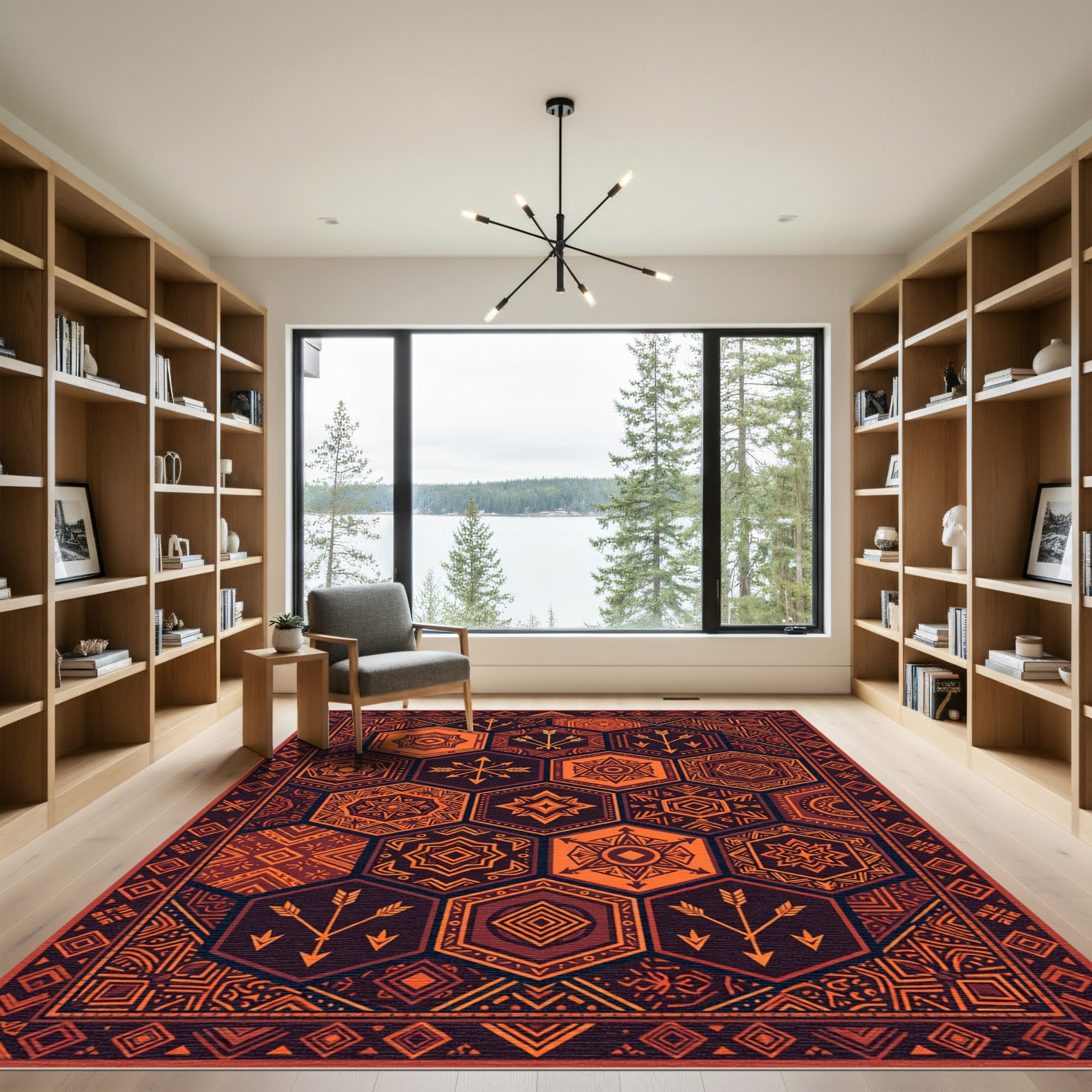 Hexagonal Amber Geometric Tribal Medallions Rug