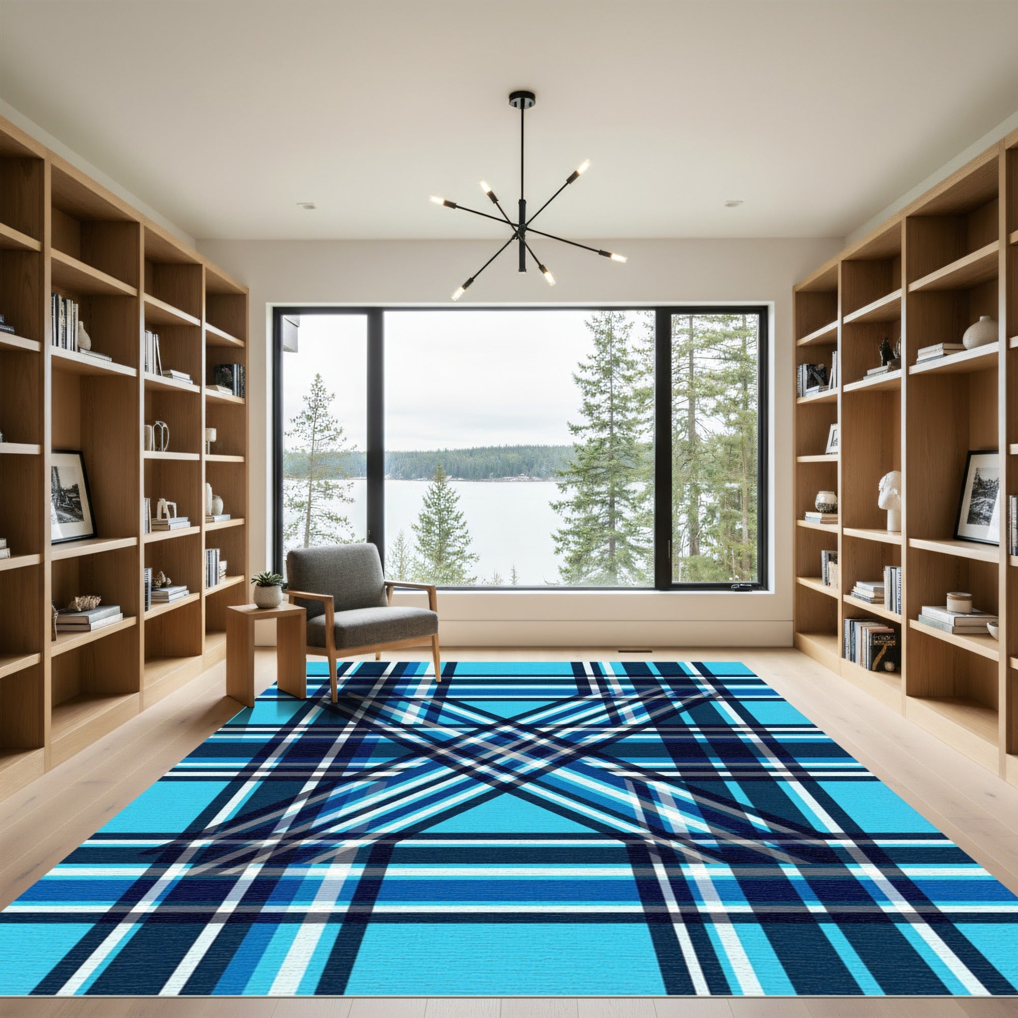 Bold Blue Intersecting Plaid Rug