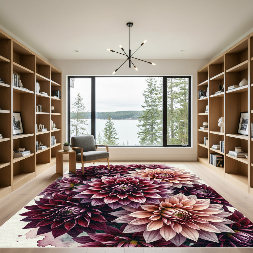 Rich Burgundy Peach Dahlia Bouquet Rug