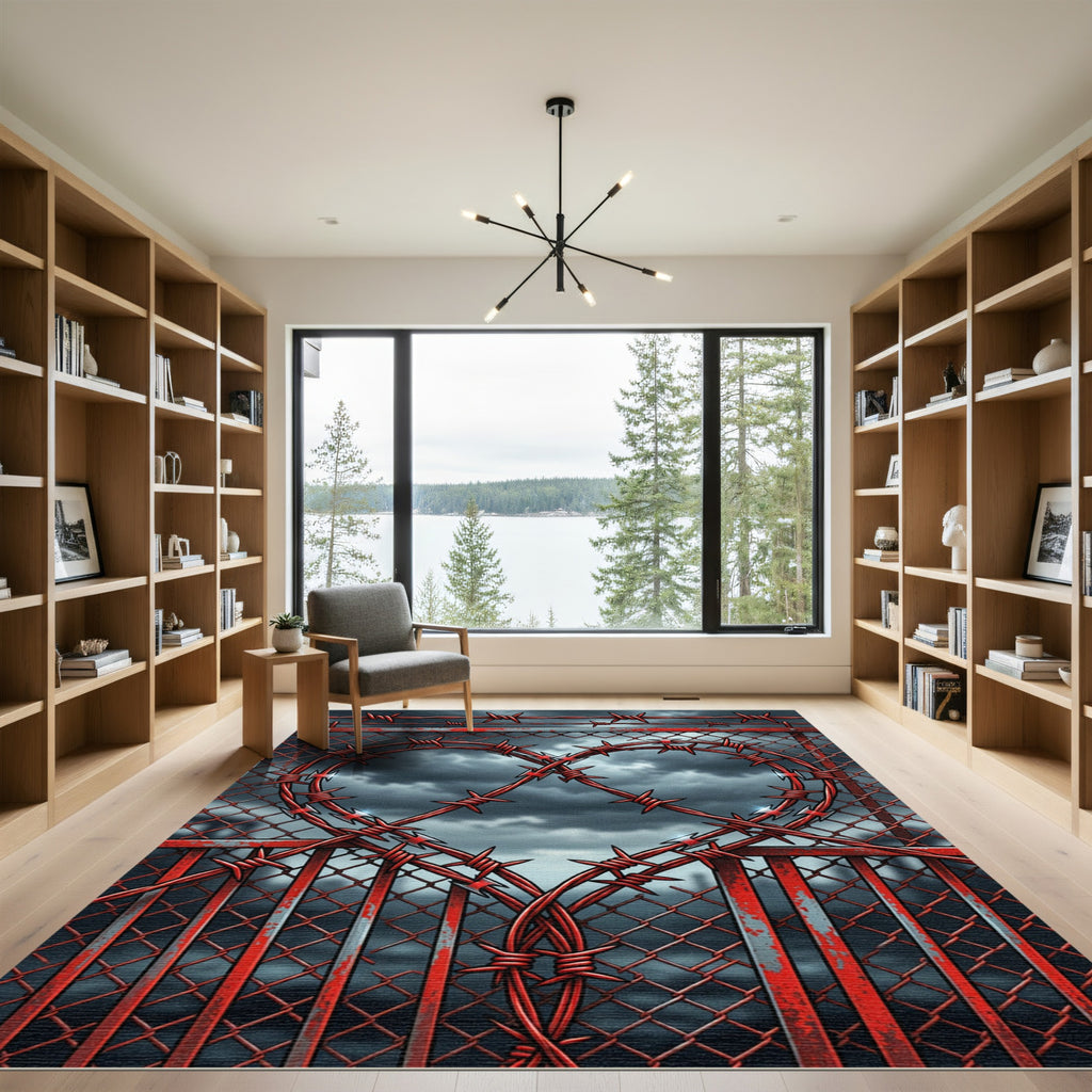 Crimson Heart Barbed Wire Fence Rug