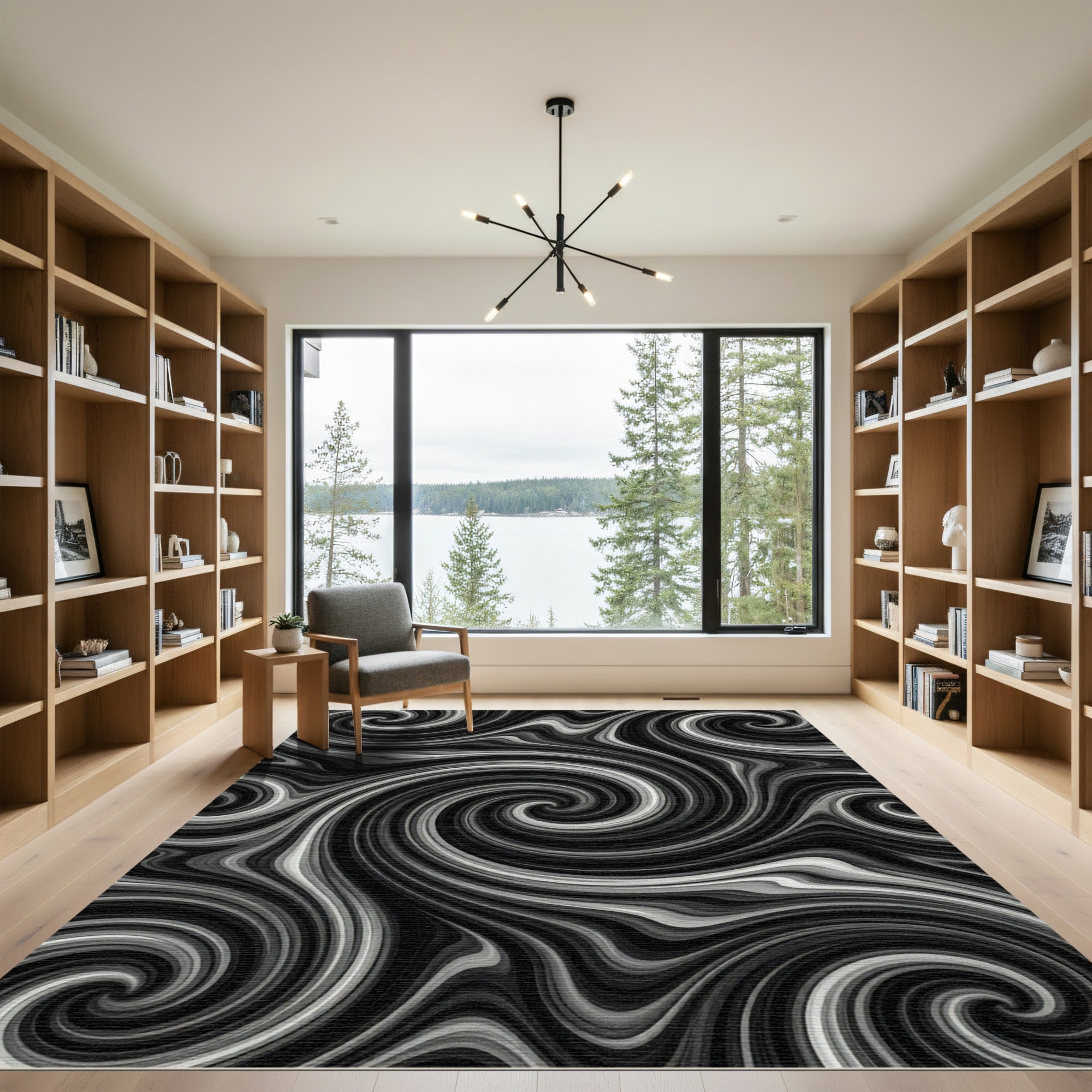 Monochromatic Swirling Abstract Waves Rug