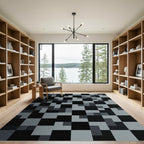 Monochrome Gray Abstract Pixel Grid Rug