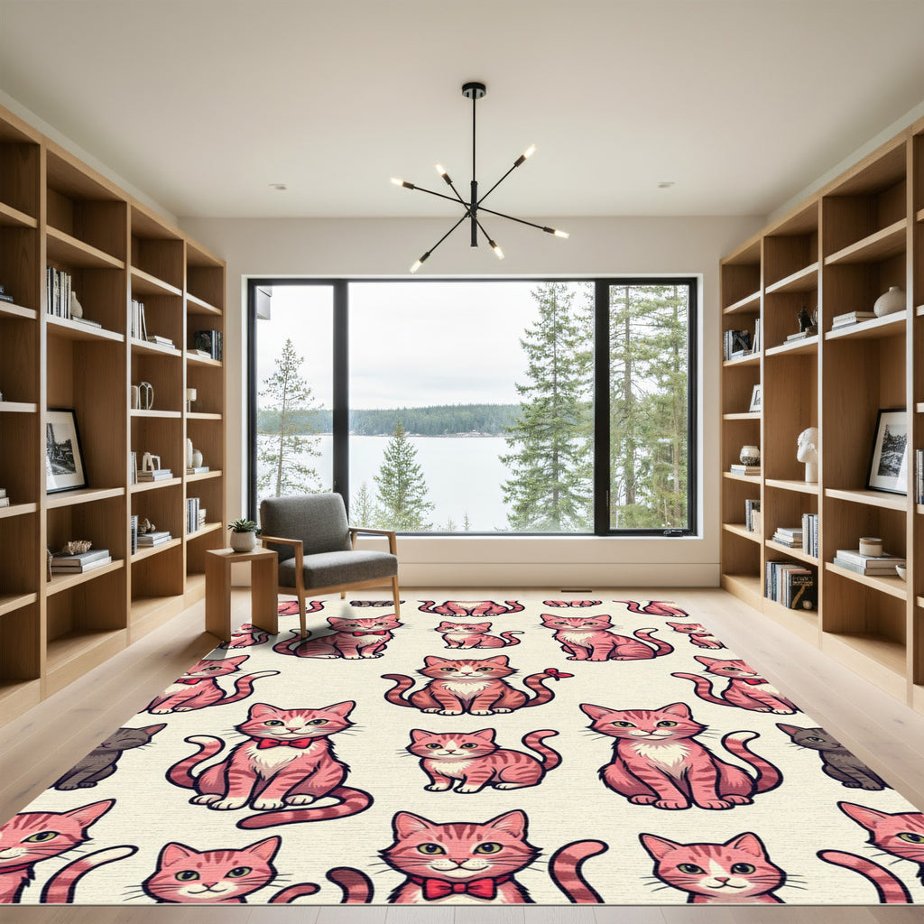Cute Pink Tabby Cat Cartoon Repeat Rug
