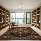 Ornate Gold Symmetrical Floral Medallion Rug
