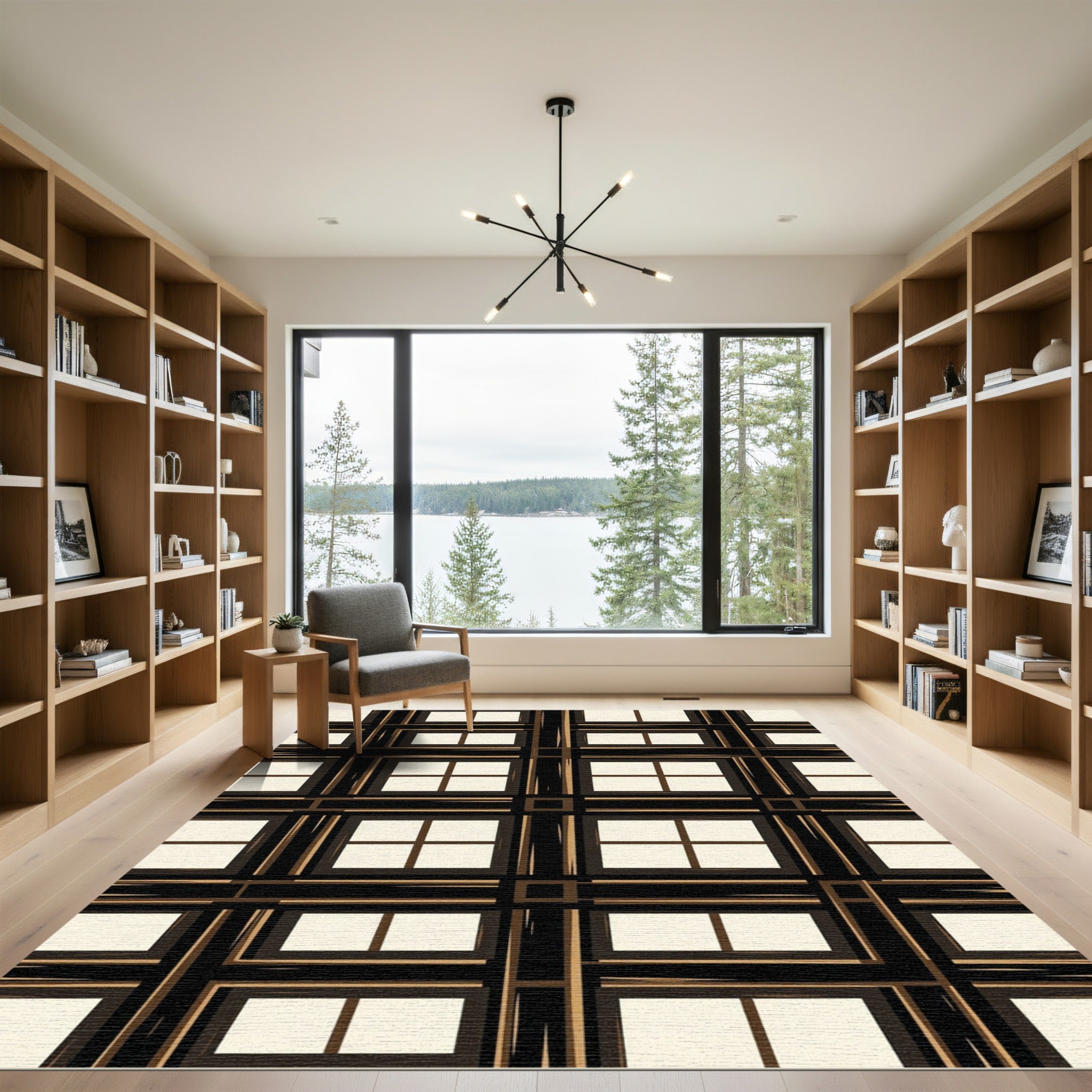 Black Tan Geometric Window Panel Rug