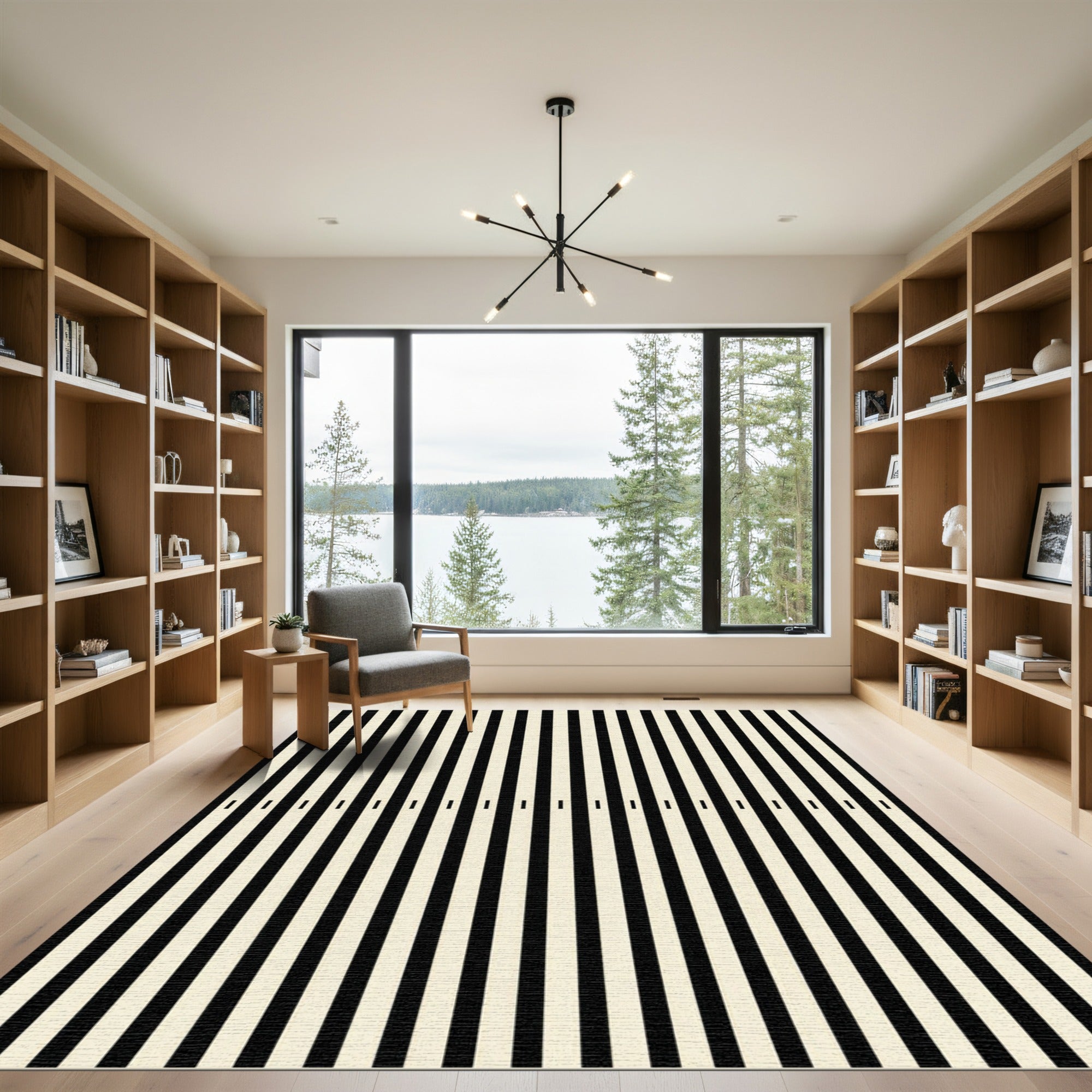 Black White Vertical Stripe Rug