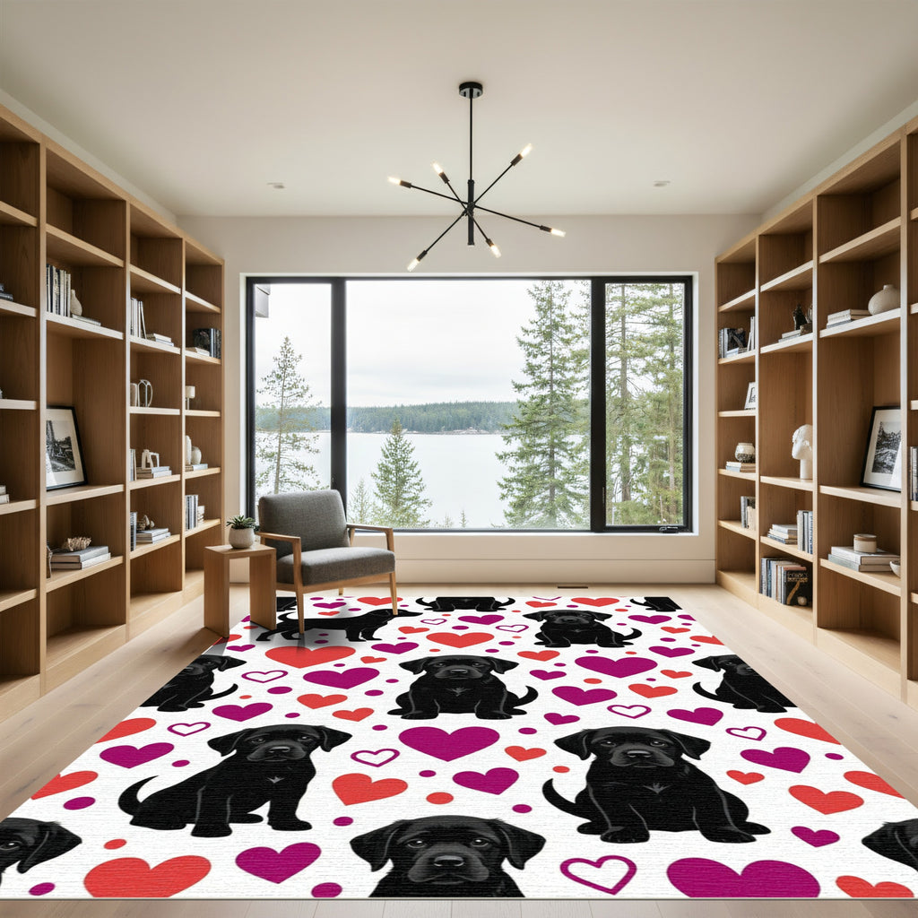 Black Labrador Puppy and Heart Hearts Rug