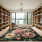 Elegant Blush Peony Floral Bouquet Rug
