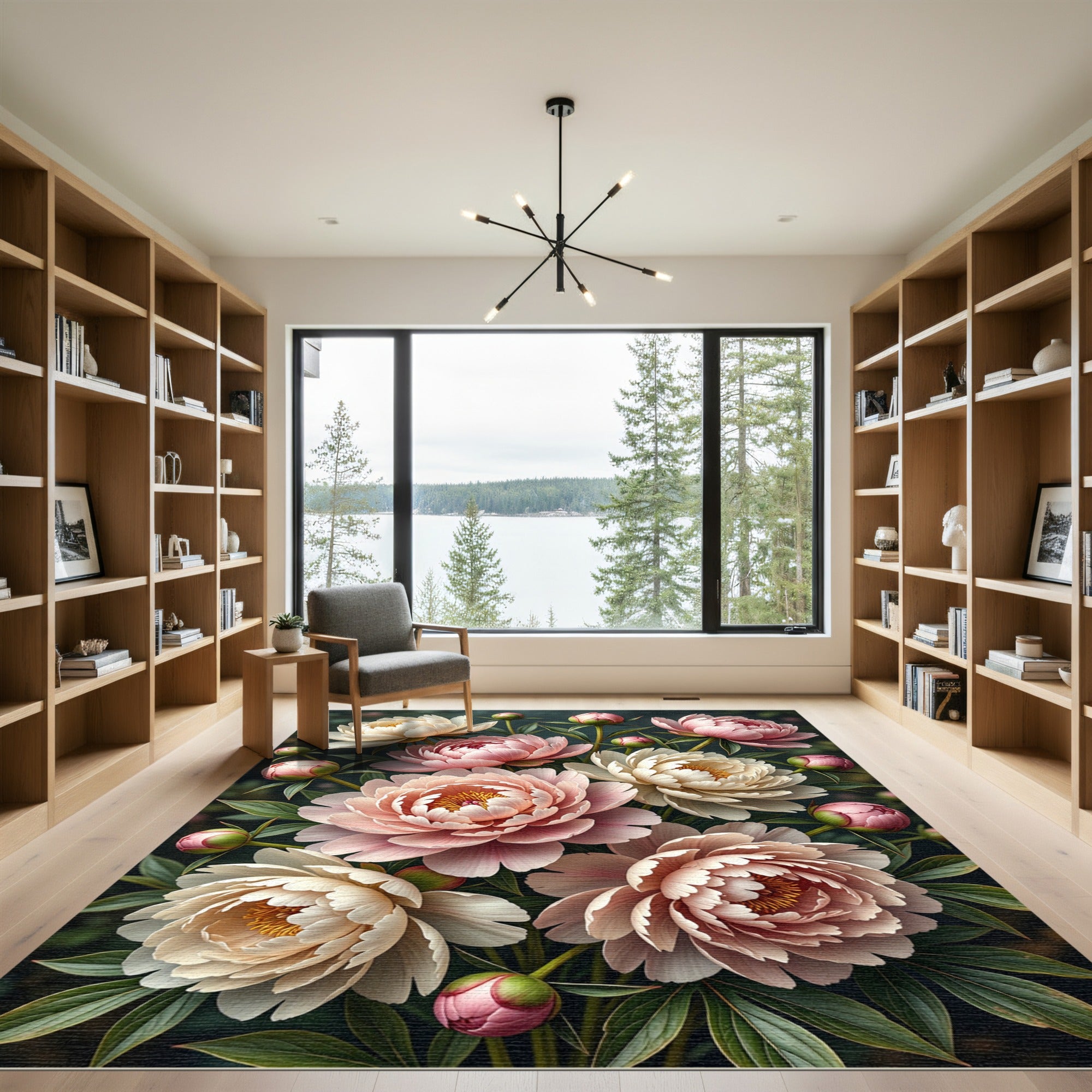 Elegant Blush Peony Floral Bouquet Rug