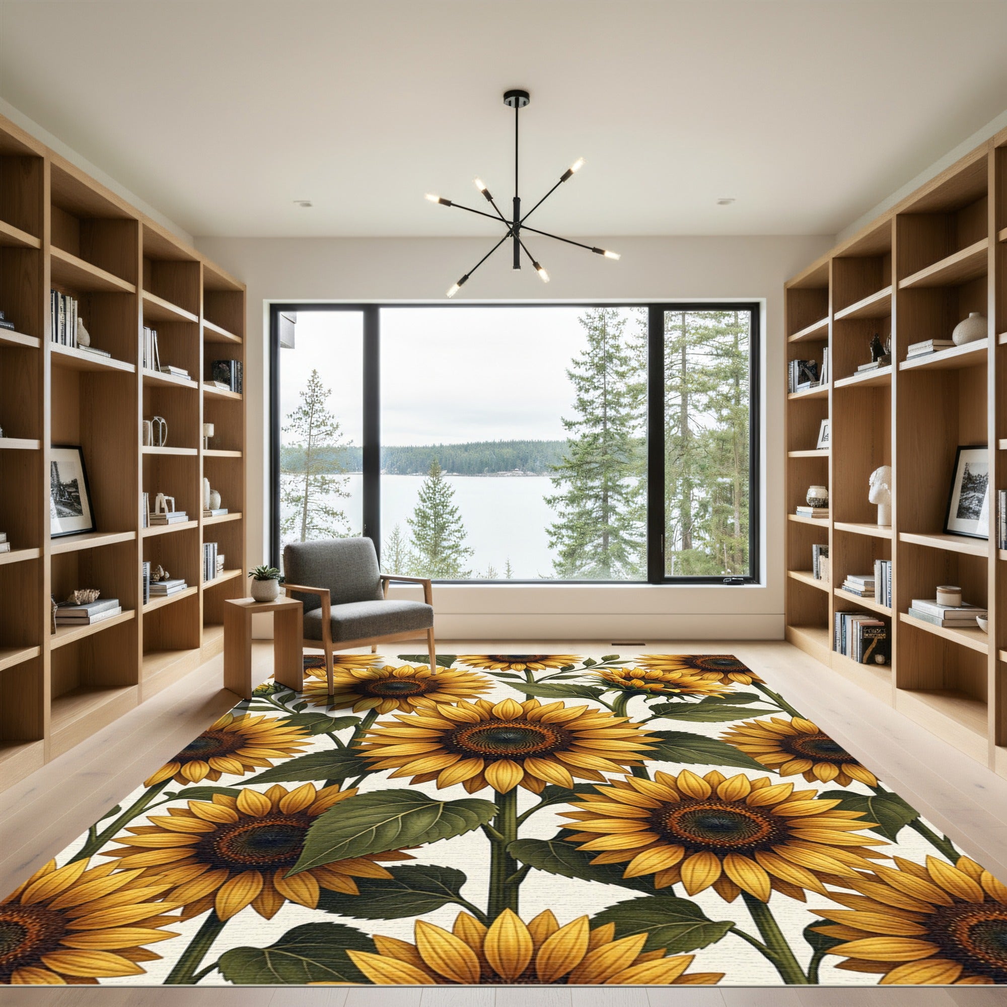 Radiant Golden Sunflowers on Ivory Canvas Rug