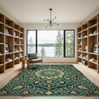 Emerald Green Floral Mandala Medallion Rug