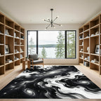 Black and White Cosmic Nebula Swirl Rug