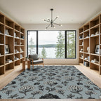 Gray White Floral Blossom Cluster Rug