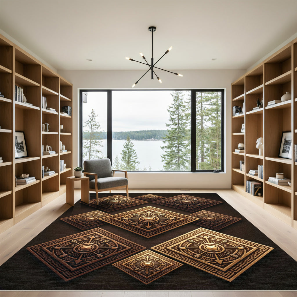 Metallic Bronze Compass Diamond Tile Rug