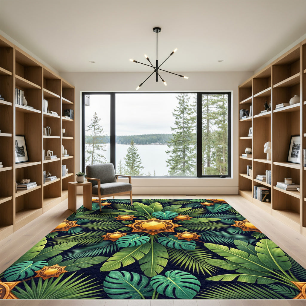 Golden Sun Tropical Verdant Foliage Rug