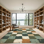 Distressed Earth Tone Checkerboard Mosaic Rug