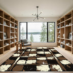 Abstract Earthy Tone Broken Tile Grid Rug