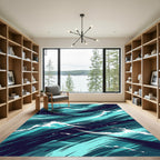 Aqua Deep Blue Brushstroke Wave Rug