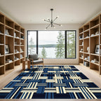 Navy Blue and Cream Geometric Woven Rug