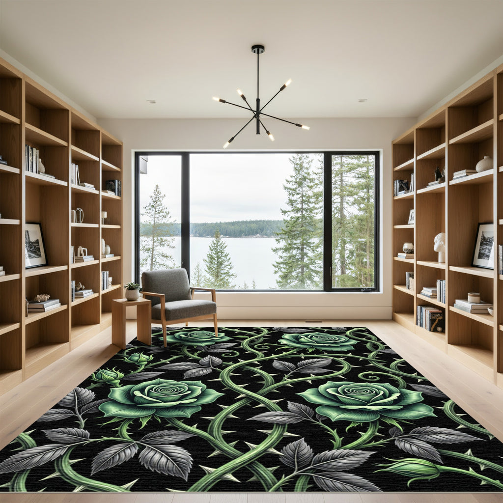 Gothic Emerald Rose Vine Tapestry Rug