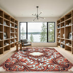 Elegant Coral Floral Baroque Scroll Rug