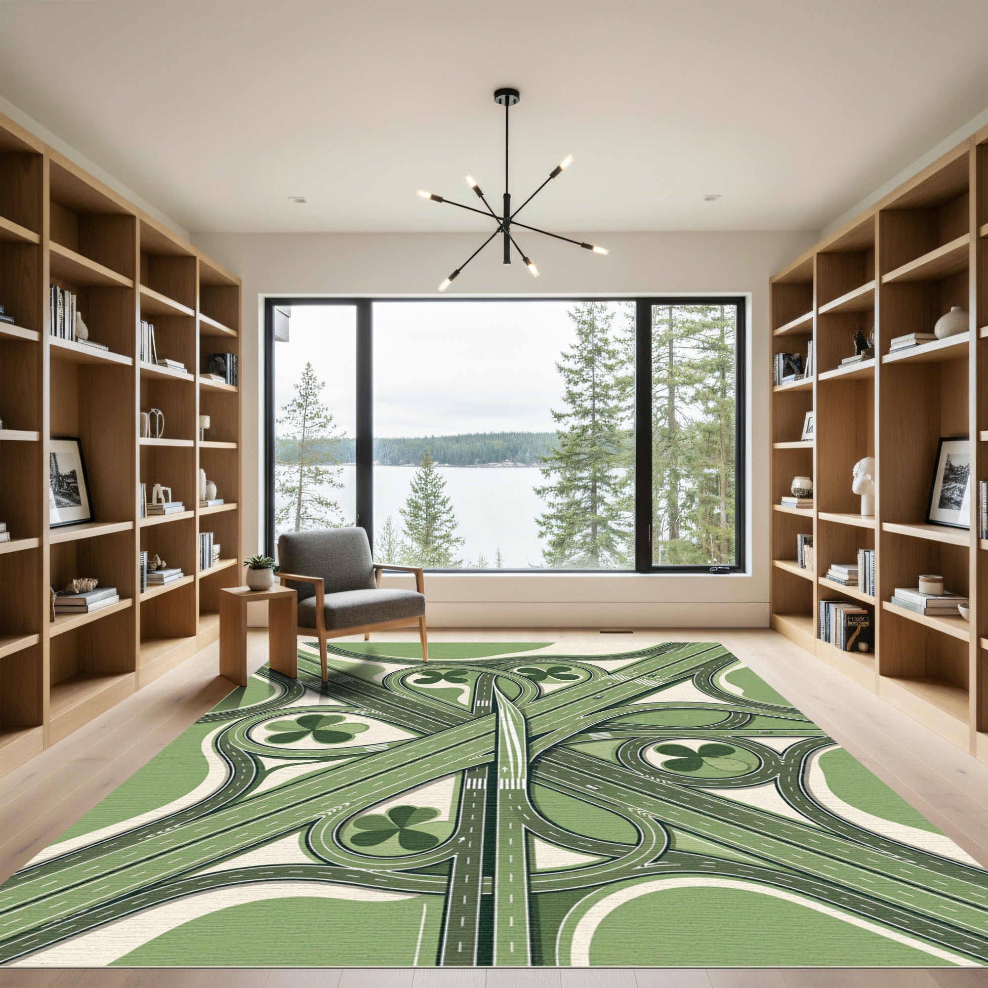 Sage Cloverleaf Highway Interchange Illustration Rug