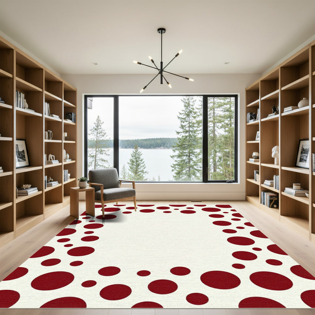 Minimalist Crimson Polka Dot Border Rug