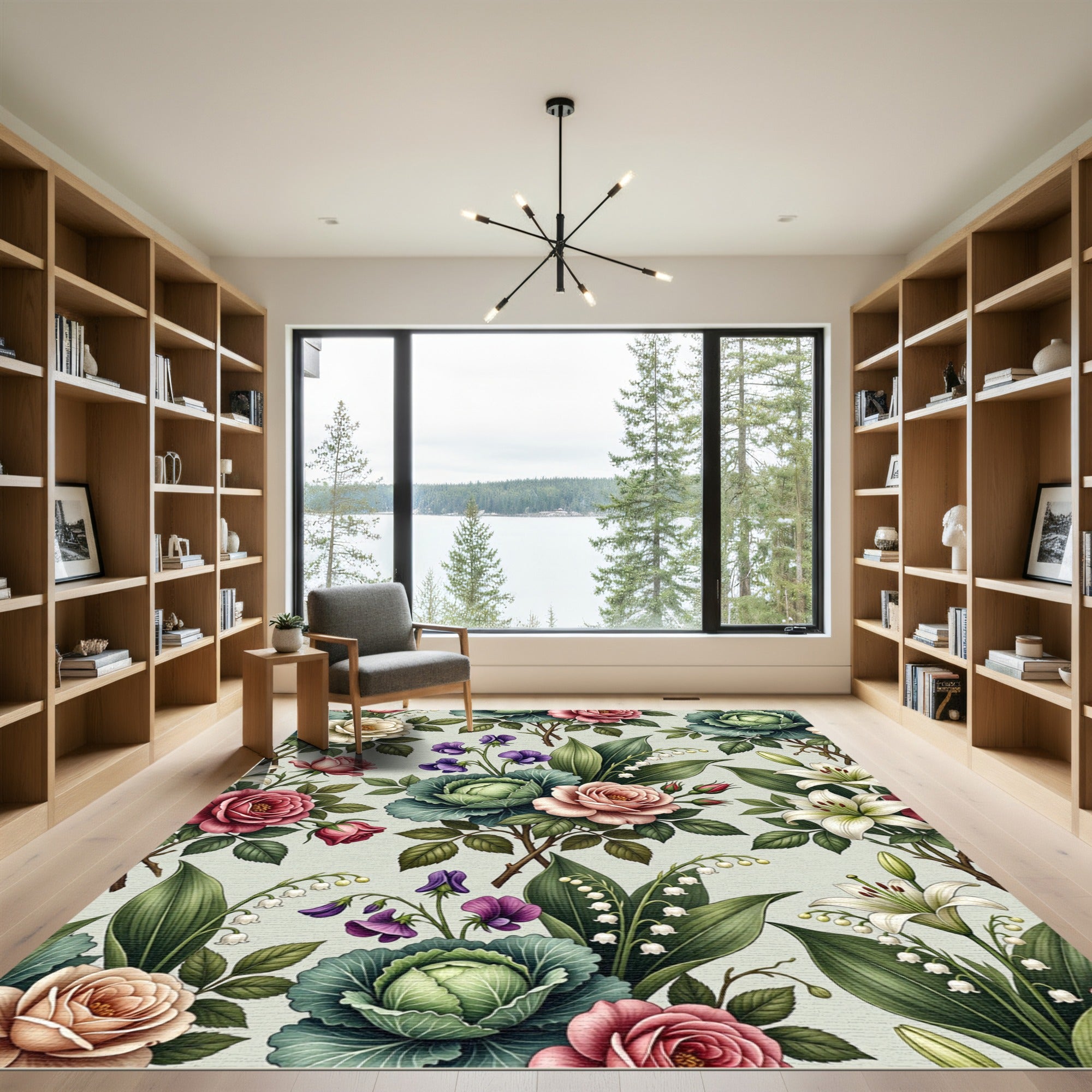 Vintage Rose Cabbage Lily Garden Rug