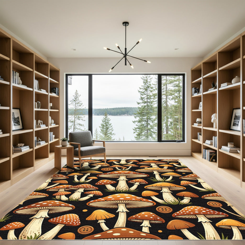 Enchanted Orange Mushroom Forest Floor Rug
