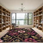 Elegant Deep Pink Floral Scroll Rug